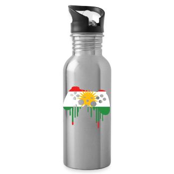 Kurdish gaming flag - Water bottle with straw - silver - Right