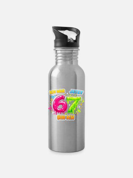 67 Six Seven Meme Gen Alpha Geschenk - Trinkflasche mit integriertem Trinkhalm - Lightsilver