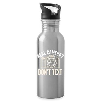 Real Cameras Don't Text Statement - Water bottle with straw - silver - Right