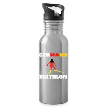 Biathlete silhouette with German flag - Water bottle with straw - silver - Right