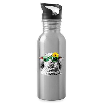Modernes Schaf – Blume Gerbera Sonnenbrille Kunst - Trinkflasche mit integriertem Trinkhalm - Lightsilver - Rechts