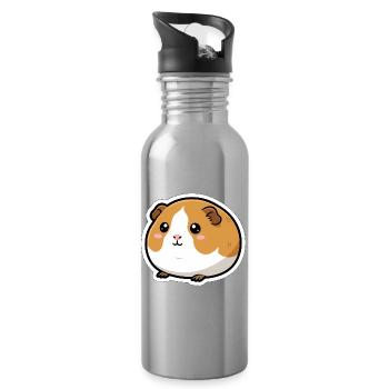 Guinea Pig Head Sticker - Water bottle with straw - silver - Right