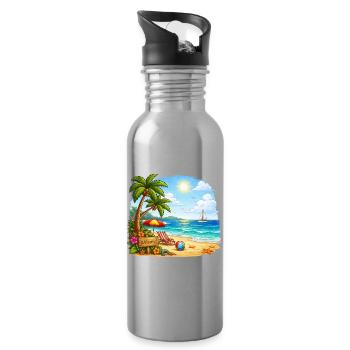 Welcome to the tropical beach - Water bottle with straw - silver - Right
