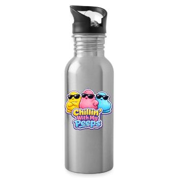 Poussin, Printemps, Fleurs, Été, Pâques, Jardin - Gourde avec paille intégrée - argent clair - Droite