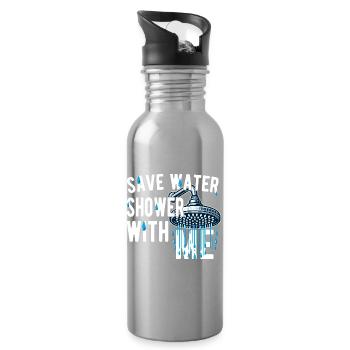 Wasser sparen, mit mir duschen, witzig, witzig - Trinkflasche mit integriertem Trinkhalm - Lightsilver - Rechts