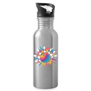  Bowling Ball Strike Mit Bunter Explosion Und Pins - Trinkflasche mit integriertem Trinkhalm - Lightsilver - Rechts