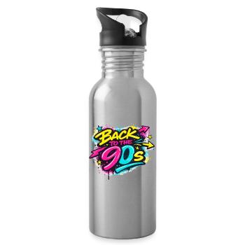 Back to the 90s Neon Graffiti - Trinkflasche mit integriertem Trinkhalm - Lightsilver - Rechts