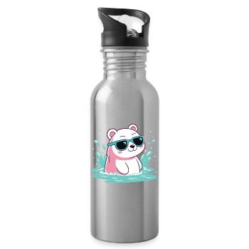 Aquatic Polar Bear in Cool Glasses - Water bottle with straw - silver - Right