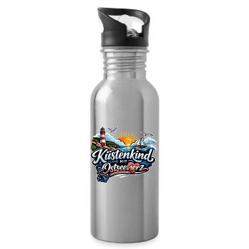 Küstenkind Ostseeherz Design - Trinkflasche mit integriertem Trinkhalm - Lightsilver - Rechts
