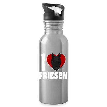 Ich liebe Friesen - Pferdeherz - Trinkflasche mit integriertem Trinkhalm - Lightsilver - Rechts
