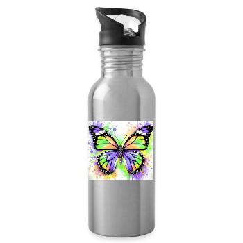 Schmetterling - Trinkflasche mit integriertem Trinkhalm - Lightsilver - Rechts