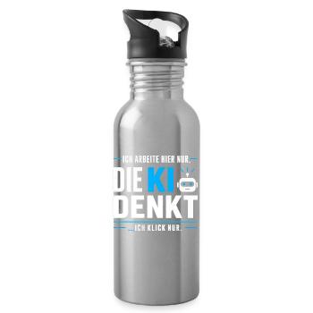 Ich klick nur - KI lustiger Spruch für Arbeit - Trinkflasche mit integriertem Trinkhalm - Lightsilver - Rechts