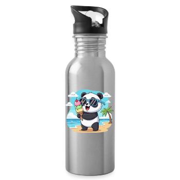 Panda am Strand mit Eiscreme - Water bottle with straw - silver - Right