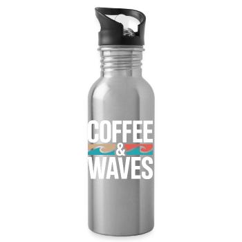 Vagues de café, surf, Plage de surfeurs de Café et Vagues - Gourde avec paille intégrée - argent clair - Droite