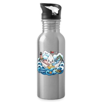 Papierboot Meeresabenteuer - Trinkflasche mit integriertem Trinkhalm - Lightsilver - Rechts