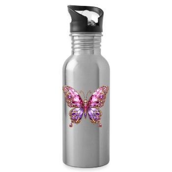 Papillon Jewel Papillon Rose Sparkle - Gourde avec paille intégrée - argent clair - Droite