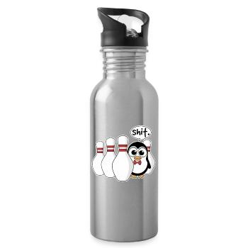 Pinguin im Kegel – Shit Moment Shirt - Trinkflasche mit integriertem Trinkhalm - Lightsilver - Rechts