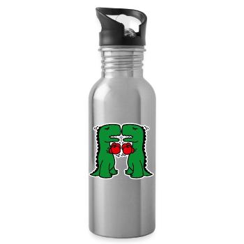 Lustige Boxdinosaurier, die Schulkinderkarikatur boxen - Trinkflasche mit integriertem Trinkhalm - Lightsilver - Rechts