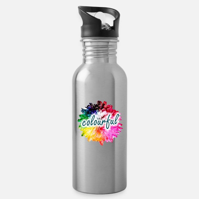Explosion des couleurs des fleurs arc-en-ciel - Gourde avec paille intégrée - argent clair