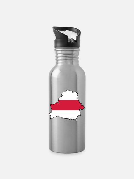 Silhouette of Belarus - Water bottle with straw - silver