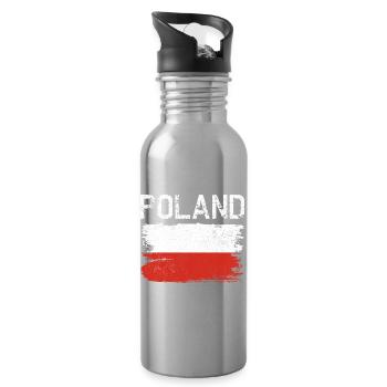 Polen Flagge Grunge Brush Tee - Trinkflasche mit integriertem Trinkhalm - Lightsilver - Rechts
