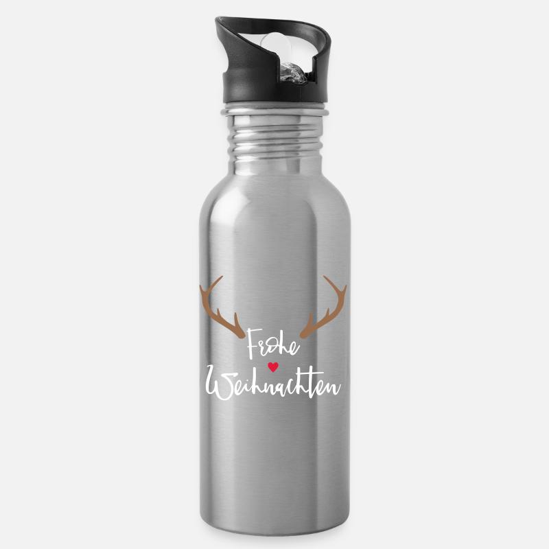 Frohe Weihnachten Rentier Geweih Dekoration - Trinkflasche mit integriertem Trinkhalm - Lightsilver