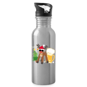Betrunkenes Rentier mit Bier Weihnachtsbaum Cool - Trinkflasche mit integriertem Trinkhalm - Lightsilver - Rechts
