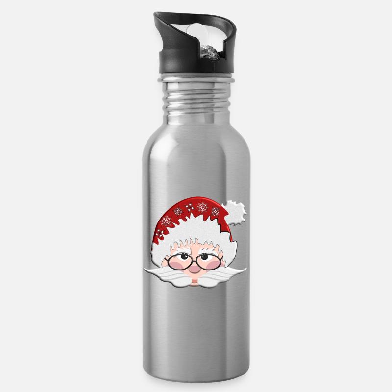 Stilvoller Santa mit Brille - Trinkflasche mit integriertem Trinkhalm - Lightsilver