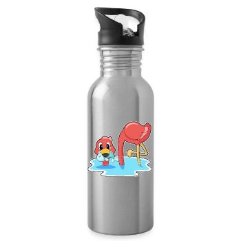 Poisson flamant rose - Gourde avec paille intégrée - argent clair - Droite