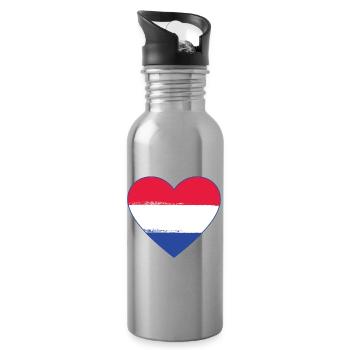 Holland Flag Heart used - Water bottle with straw - silver - Right