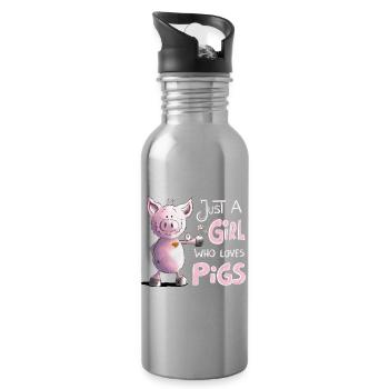 Juste une fille qui aime les cochons - Gourde avec paille intégrée - argent clair - Droite