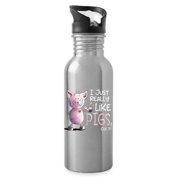 I Just Really Like Pigs Pig - Water bottle with straw - silver - Right