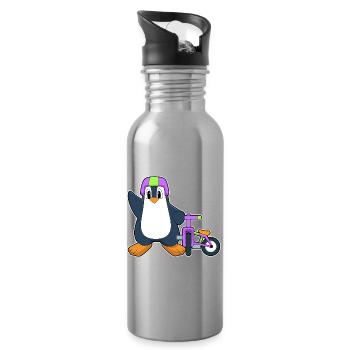 Vélo Pingouin - Gourde avec paille intégrée - argent clair - Droite