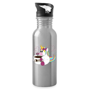 Regenbogen Einhorn Kaffeezauber - Trinkflasche mit integriertem Trinkhalm - Lightsilver - Rechts