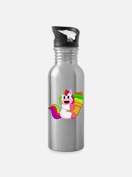 Einhorn Waffeleis - Trinkflasche mit integriertem Trinkhalm - Lightsilver