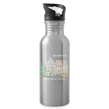 Rostock, Ostsee, Deutschland, Zeichnung - Trinkflasche mit integriertem Trinkhalm - Lightsilver - Rechts