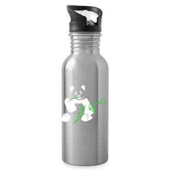 Panda mit Bambus - Trinkflasche mit integriertem Trinkhalm - Lightsilver - Rechts