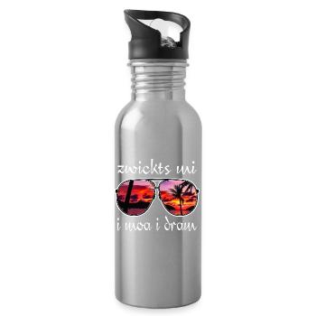 zwickts mi i moa i dram, holiday feeling, dialect - Water bottle with straw - silver - Right