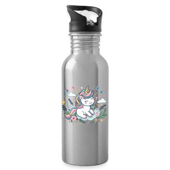 Cute unicorn - Water bottle with straw - silver - Right