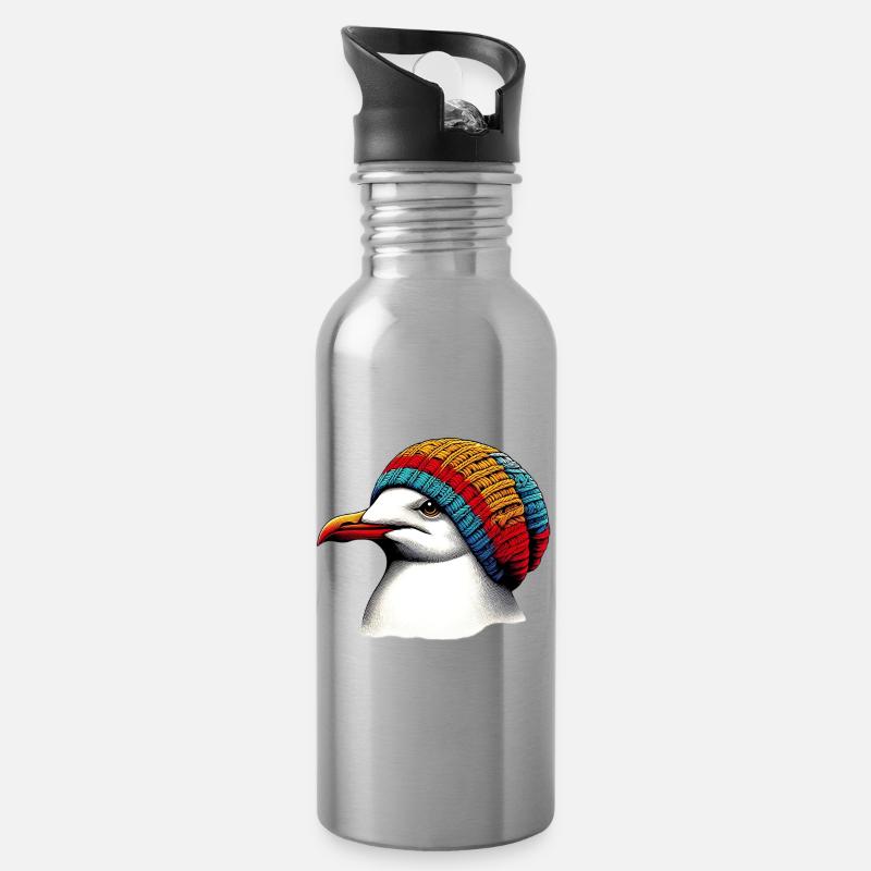 Möwe - Trinkflasche mit integriertem Trinkhalm - Lightsilver