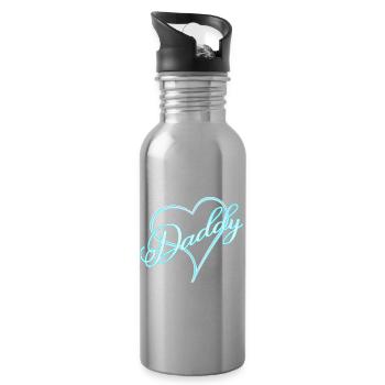 Papa avec coeur garçon bleu - Gourde avec paille intégrée - argent clair - Droite