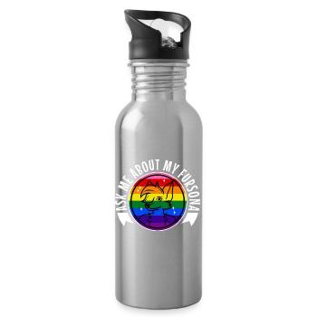 Ask me about my Fursona - Water bottle with straw - silver - Right