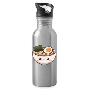 Süße Ramen Bowl mit lächelndem Gesicht - Trinkflasche mit integriertem Trinkhalm - Lightsilver - Rechts