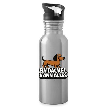 Ein Dackel kann alles! - Trinkflasche mit integriertem Trinkhalm - Lightsilver - Rechts