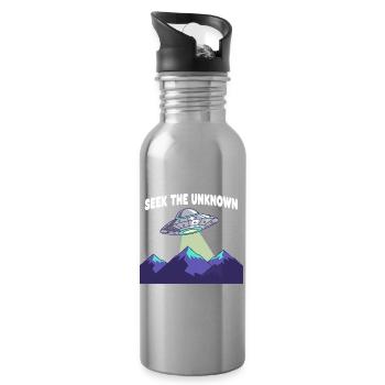 UFO over mountain ranges - Water bottle with straw - silver - Right