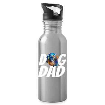 Golden Retriever Love Watercolor Art for Dog Dad - Water bottle with straw - silver - Right