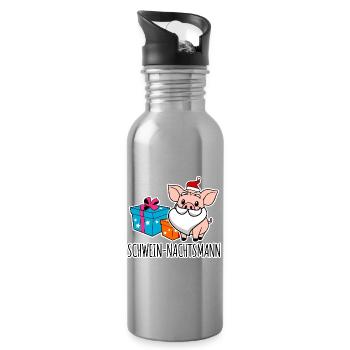 Fröhliche Weihnachten mit dem Schwein-Nachtsmann! - Trinkflasche mit integriertem Trinkhalm - Lightsilver - Rechts