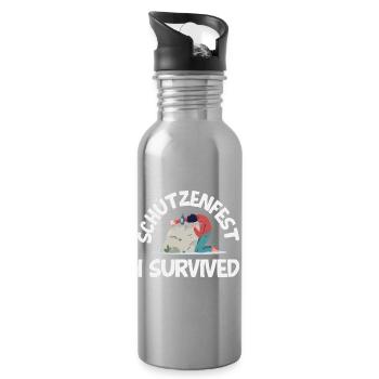 Lustiger Schützenfest I Survived Spruch - Trinkflasche mit integriertem Trinkhalm - Lightsilver - Rechts