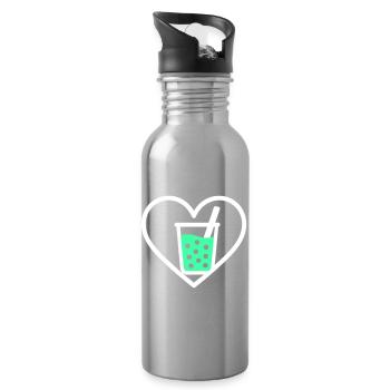Bubble Tea Heart Boba Drink Cute Trend - Water bottle with straw - silver - Right
