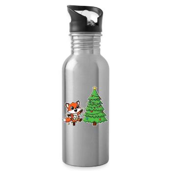 Fuchs mit Lichterkette und Tannenbaum - Trinkflasche mit integriertem Trinkhalm - Lightsilver - Rechts